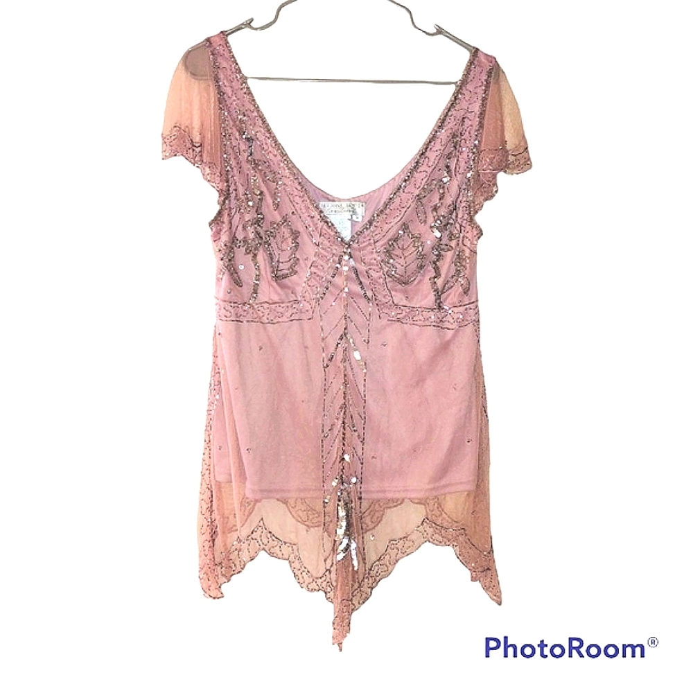 Adrianna Pappel evening blouse evening essential collection pastel pink beaded M
